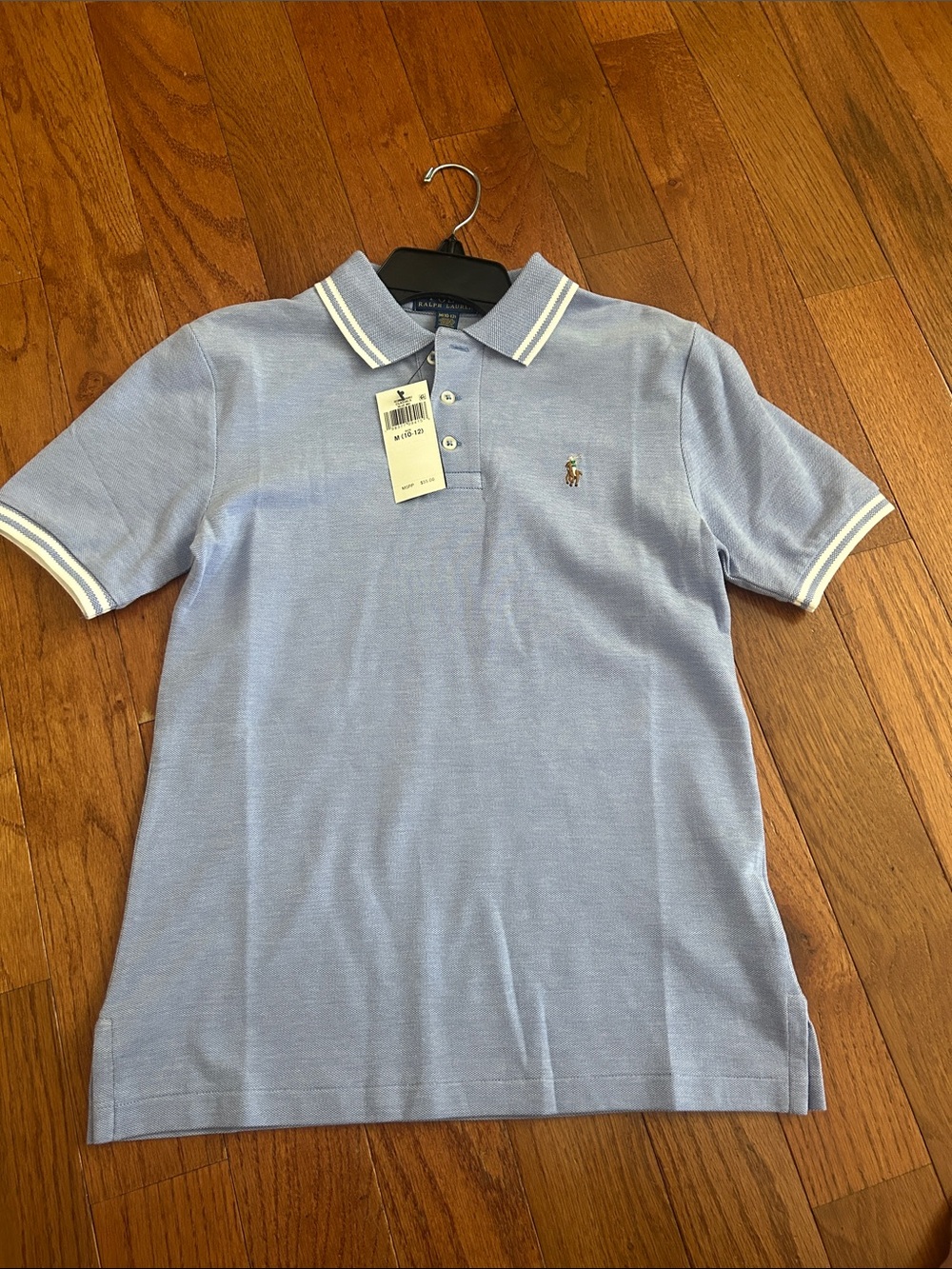 Polo by Ralph Lauren Light Blue Short-Sleeve Polo with White Tipping. Boy M10-12